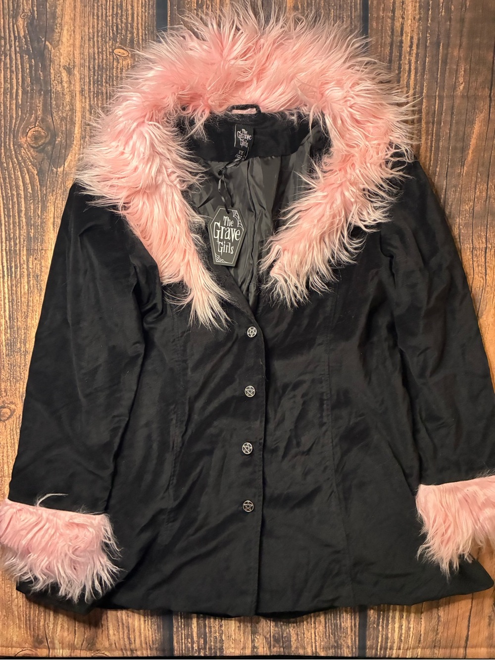 Doll Kills Black Jacket with Pink Faux-Fur Trim